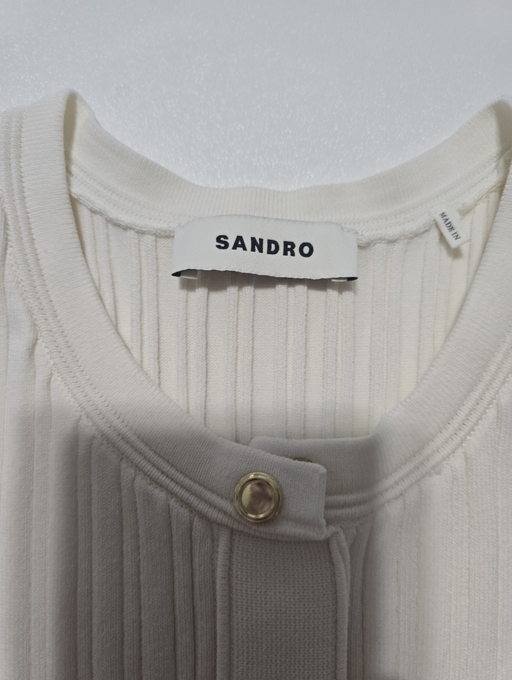 Sandro Rib Knit Mini Dress Casual Crew Neck Sleeveless Front Button Size S - Picture 8 of 13